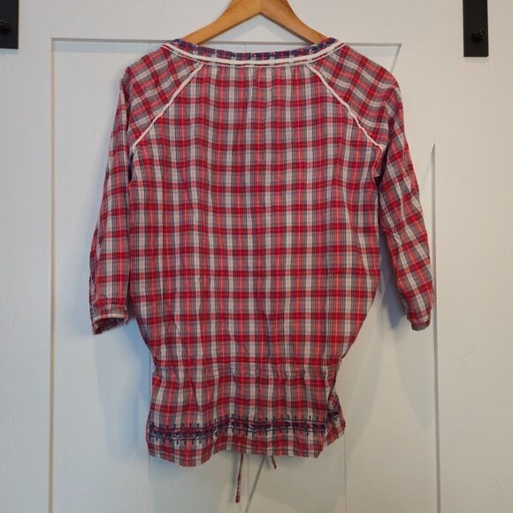 Pepe Jeans London Top Medium Marguerite Red Check Embroidered Western Prairie - Picture 4 of 9